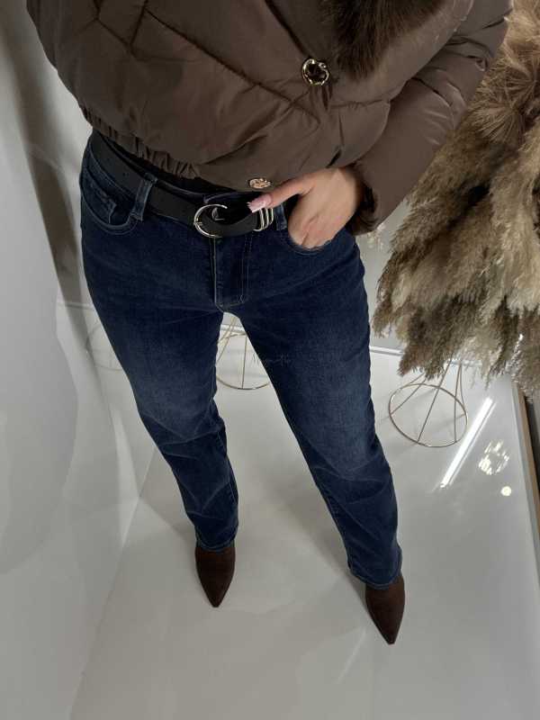 NB840 Spodnie Granatowe Jeansy Wide Leg Prosta Nogawka +pasek