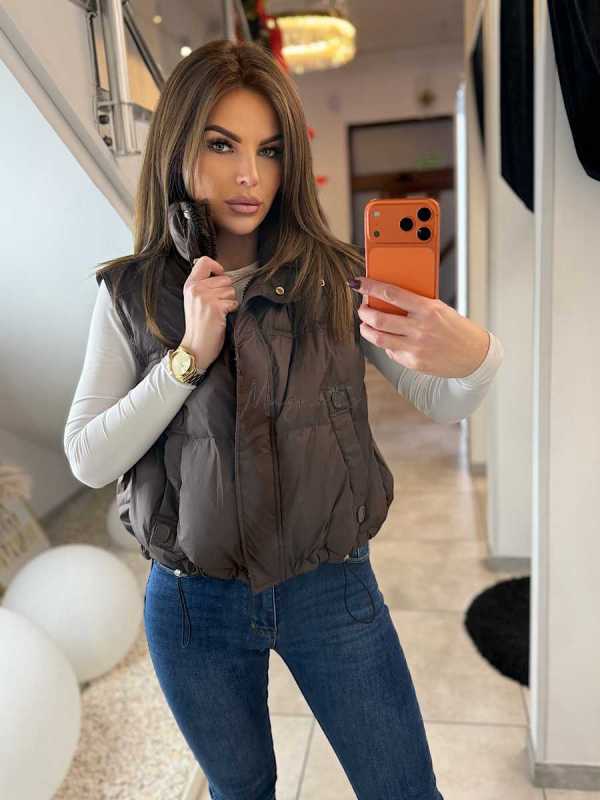 DM882 Kamizelka Puchowa Naturalne Wypełnienie Czekolada