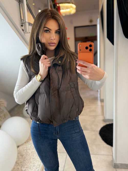 DM882 Kamizelka Puchowa Naturalne Wypełnienie Czekolada