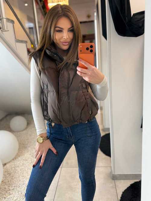 DM882 Kamizelka Puchowa Naturalne Wypełnienie Czekolada