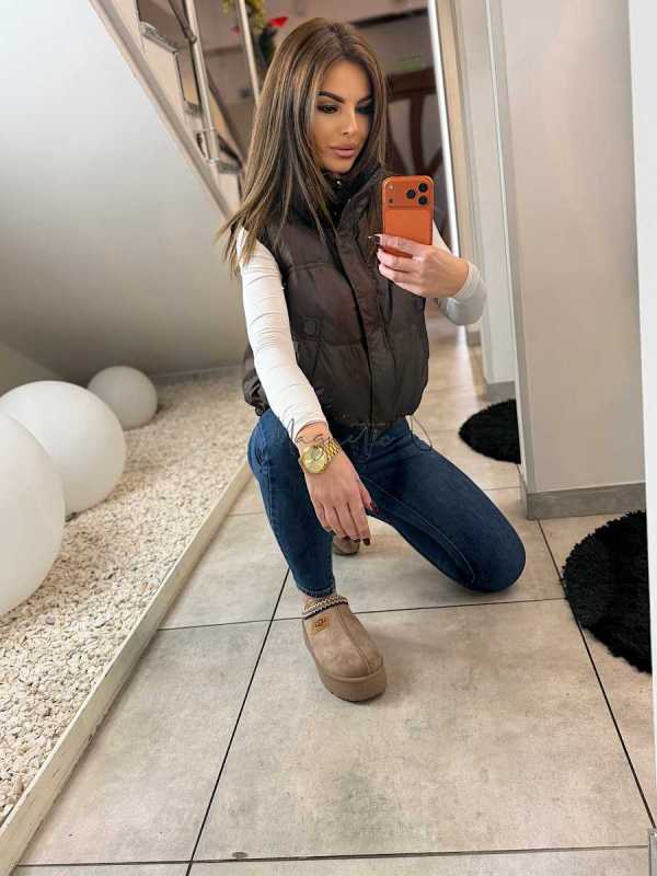 DM882 Kamizelka Puchowa Naturalne Wypełnienie Czekolada