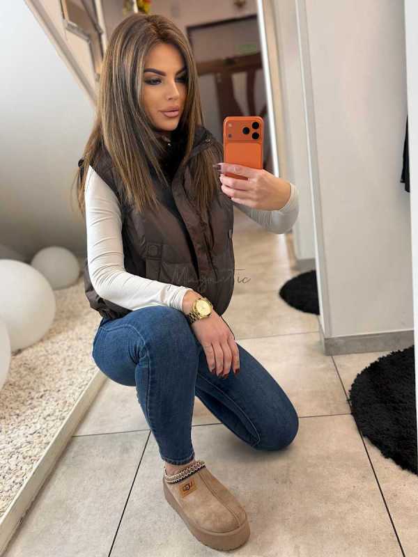 DM882 Kamizelka Puchowa Naturalne Wypełnienie Czekolada