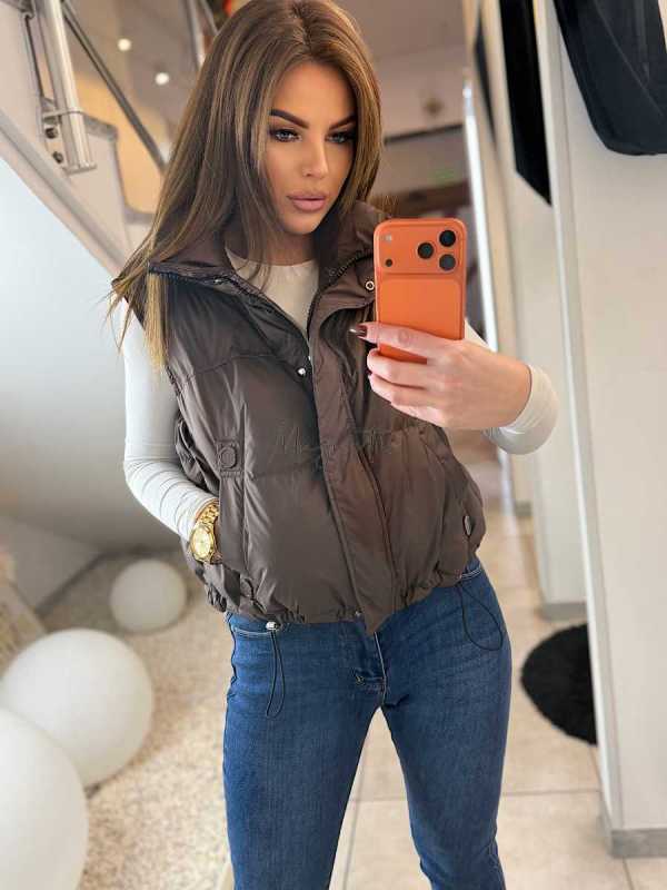 DM882 Kamizelka Puchowa Naturalne Wypełnienie Czekolada