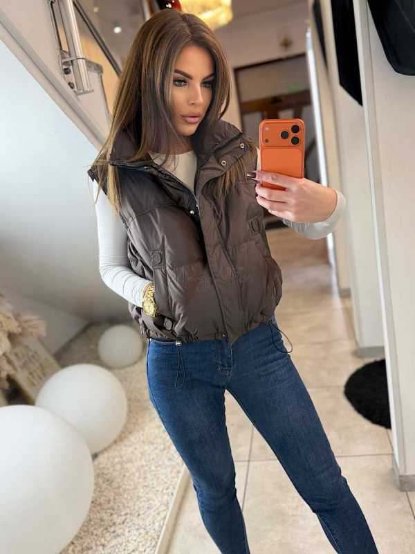 DM882 Kamizelka Puchowa Naturalne Wypełnienie Czekolada