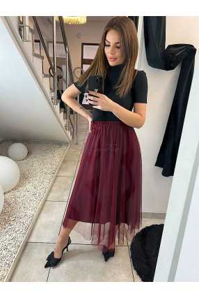 NB716 Spódnica Tiulowa Maxi Bordowa