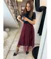 NB716 Spódnica Tiulowa Maxi Bordowa