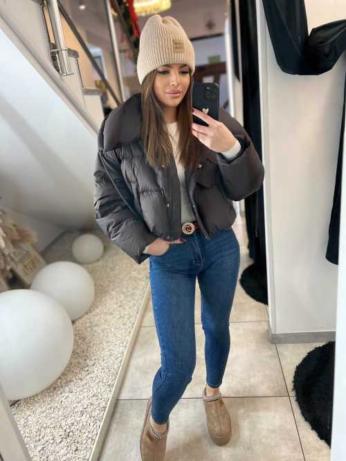 DM992 Kurtka Puchowa Naturalne Wypełnienie Czekolada