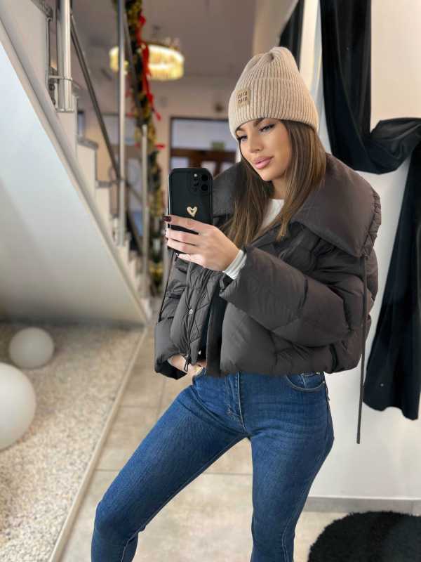 DM992 Kurtka Puchowa Naturalne Wypełnienie Czekolada