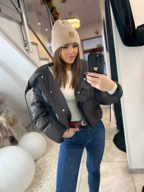 DM992 Kurtka Puchowa Naturalne Wypełnienie Czekolada