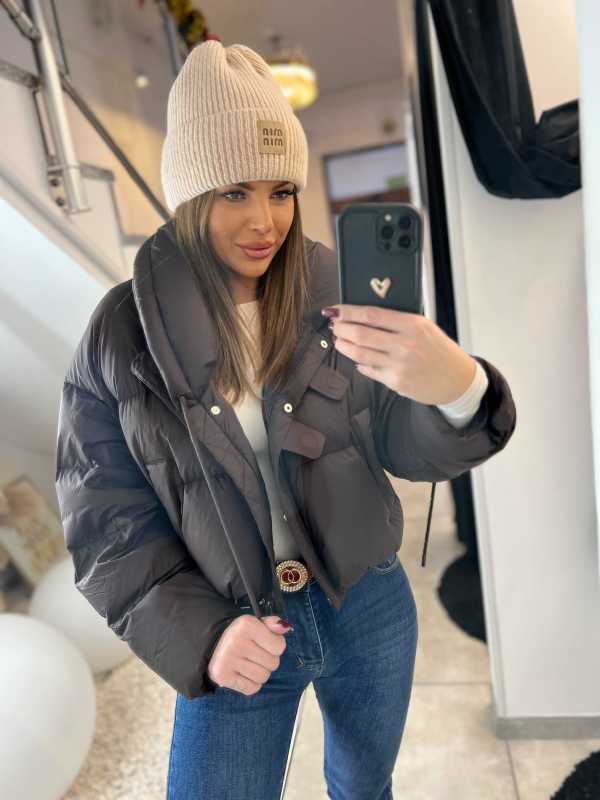 DM992 Kurtka Puchowa Naturalne Wypełnienie Czekolada