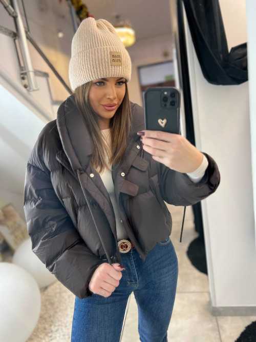 DM992 Kurtka Puchowa Naturalne Wypełnienie Czekolada