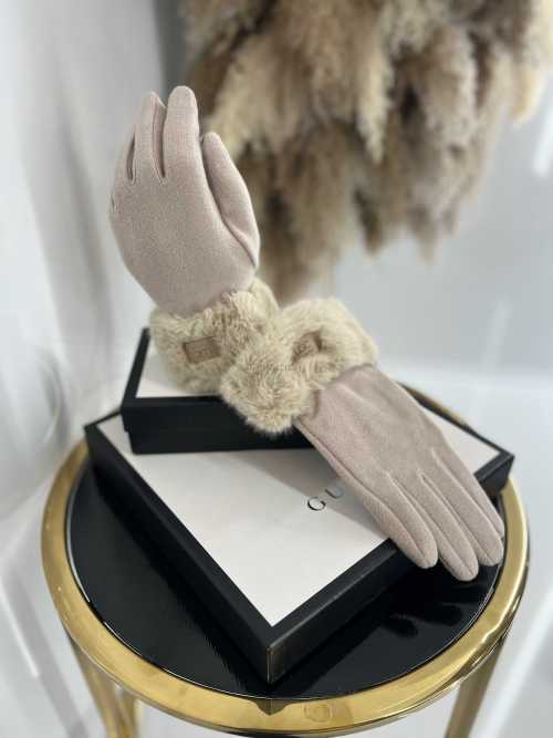 NB038 Rękawiczki Zimowe UGC z Futerkiem Jasny Beż