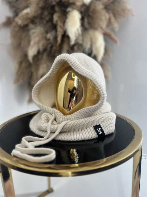 LM950 Balaclava La Milla z dzianiny 2w1, komin z kapturem Jasny Beż