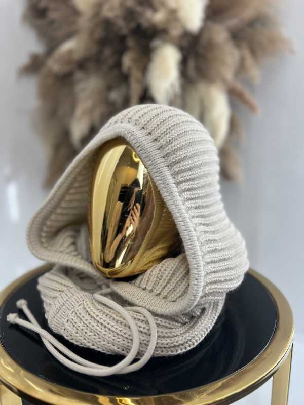 NB102 Balaclava z dzianiny 2w1, komin z kapturem jasny beż