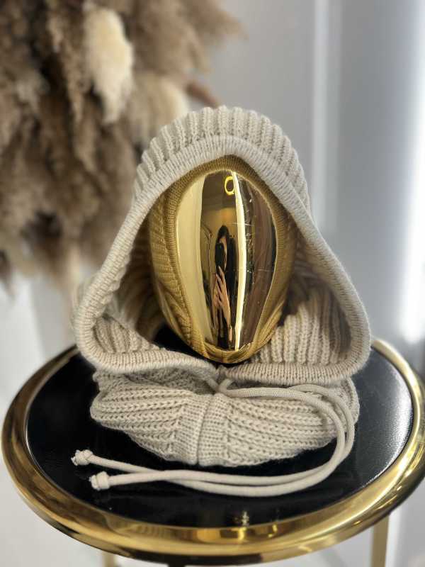 NB102 Balaclava z dzianiny 2w1, komin z kapturem jasny beż