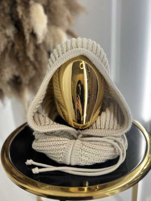 NB102 Balaclava z dzianiny 2w1, komin z kapturem jasny beż