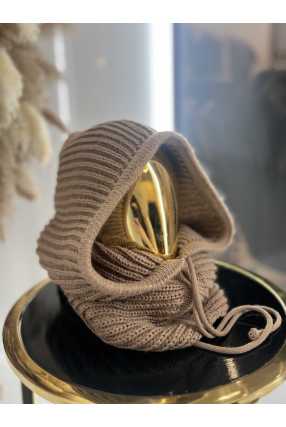 NB102 Balaclava z dzianiny 2w1, komin z kapturem brązowy