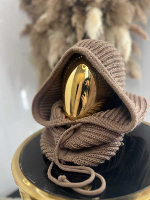 NB102 Balaclava z dzianiny 2w1, komin z kapturem brązowy