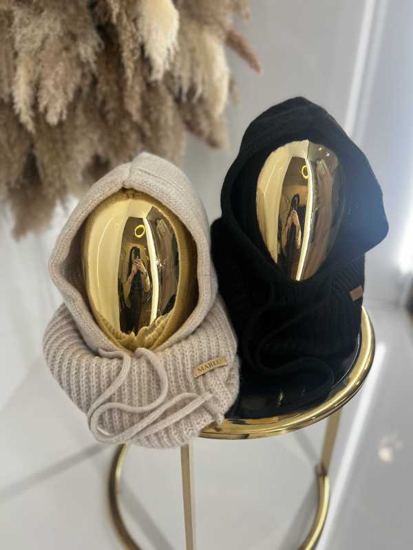 NB103 Balaclava z dzianiny 2w1, komin z kapturem czarny