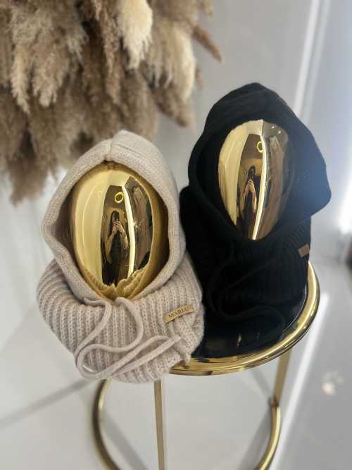 NB103 Balaclava z dzianiny 2w1, komin z kapturem czarny