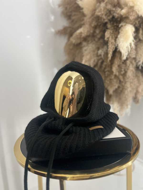 NB103 Balaclava z dzianiny 2w1, komin z kapturem czarny