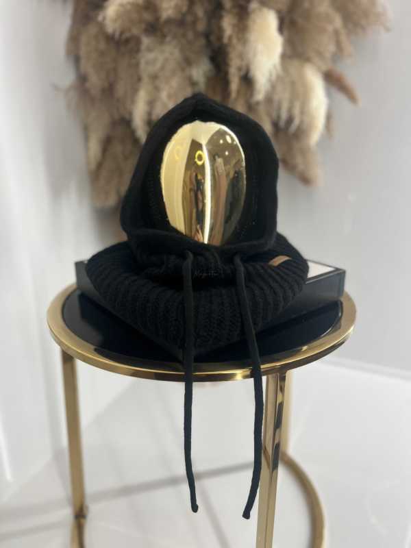 NB103 Balaclava z dzianiny 2w1, komin z kapturem czarny