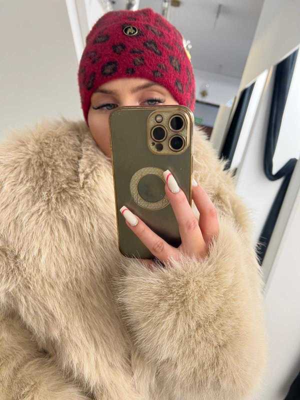 C923 Czapka W Panterkę Bordowa