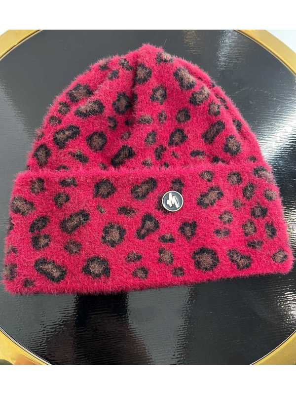 C923 Czapka W Panterkę Bordowa