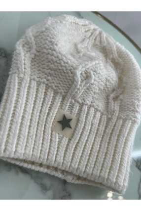 C175 Czapka Zimowa Damska Biała Warkocz