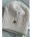 C175 Czapka Zimowa Damska Biała Warkocz