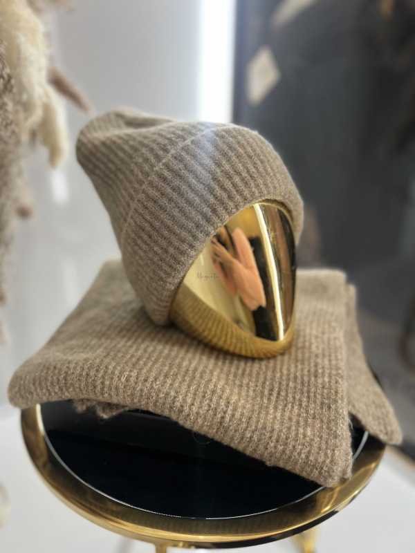 C041 Komplet Czapka + Szalik Akryl Moher Beżowy