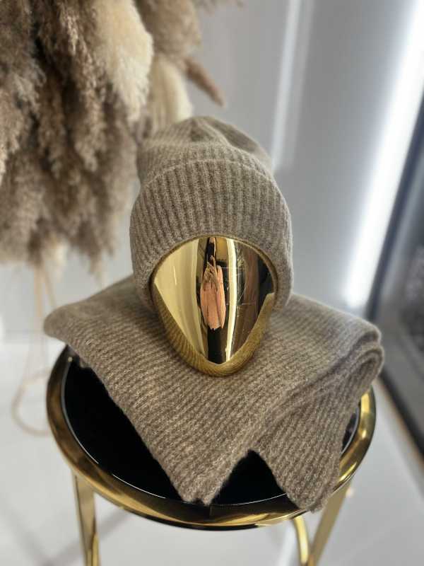 C041 Komplet Czapka + Szalik Akryl Moher Beżowy