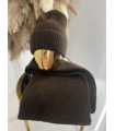C041 Komplet Czapka + Szaliki Akryl Moher Czekoladowy