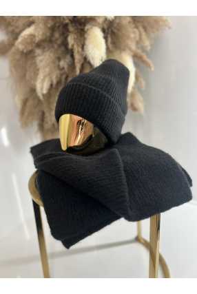 C041 Komplet Czapka + Szalik Akryl Moher Czarny