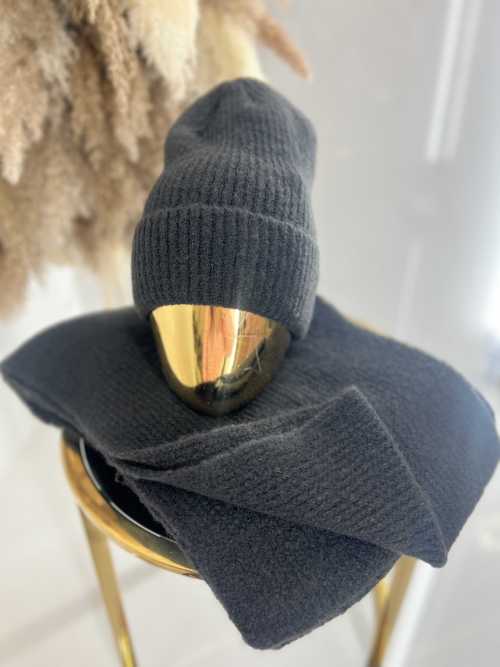 C041 Komplet Czapka + Szalik Akryl Moher Czarny