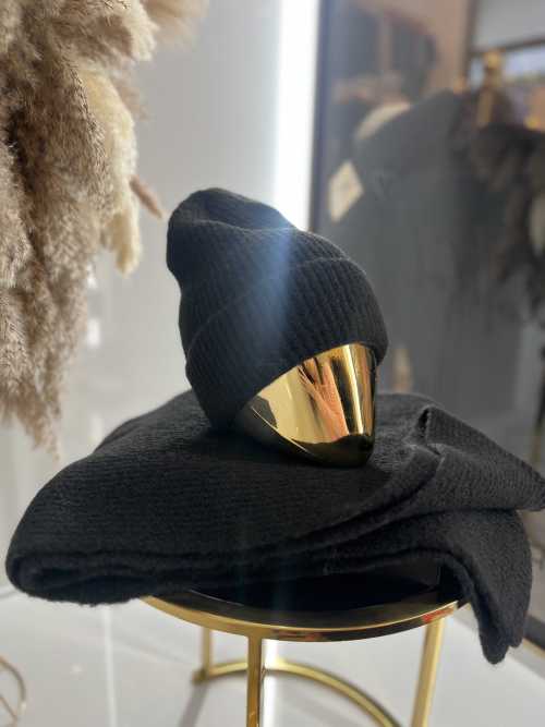 C041 Komplet Czapka + Szalik Akryl Moher Czarny