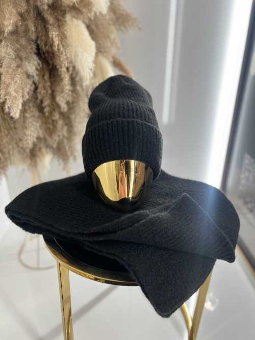 C041 Komplet Czapka + Szalik Akryl Moher Czarny
