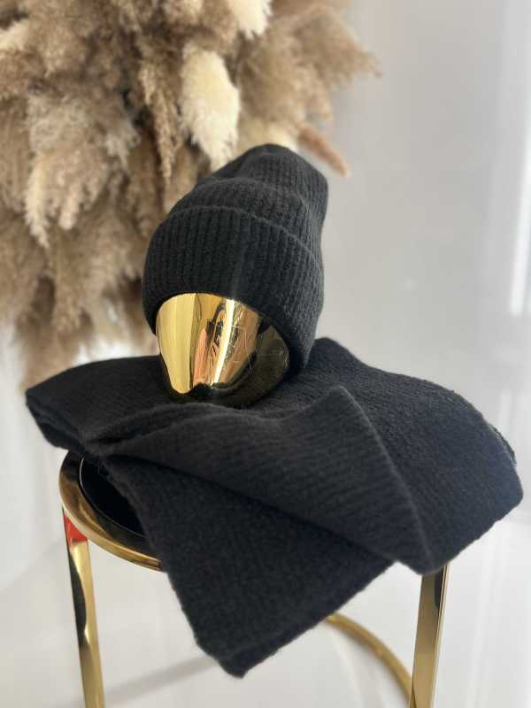 C041 Komplet Czapka + Szalik Akryl Moher Czarny