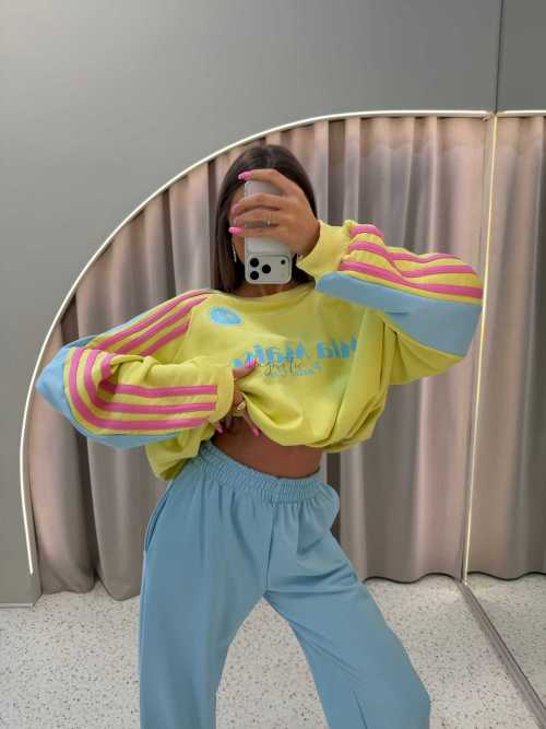 MM130 Komplet Dresowy Mia Maison Pastel Żólto-Niebieski