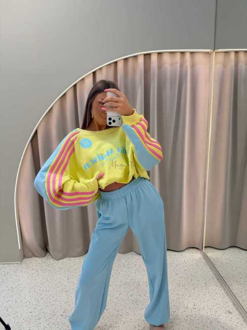 MM130 Komplet Dresowy Mia Maison Pastel Żólto-Niebieski