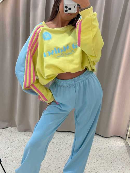 MM130 Komplet Dresowy Mia Maison Pastel Żólto-Niebieski