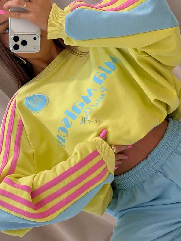 MM130 Komplet Dresowy Mia Maison Pastel Żólto-Niebieski