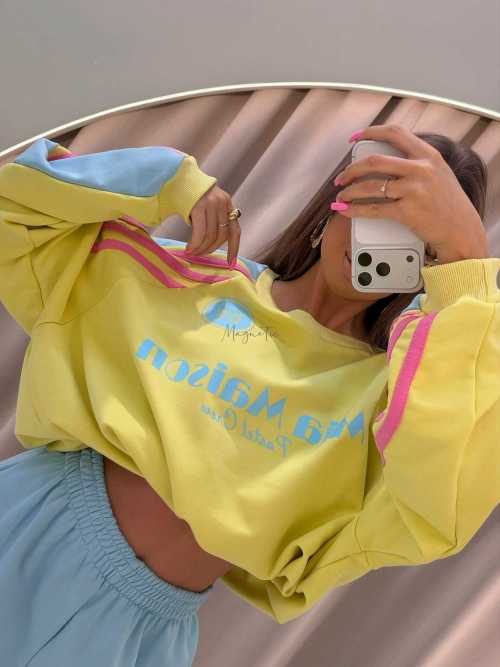 MM130 Komplet Dresowy Mia Maison Pastel Żólto-Niebieski