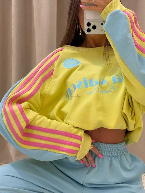 MM130 Komplet Dresowy Mia Maison Pastel Żólto-Niebieski