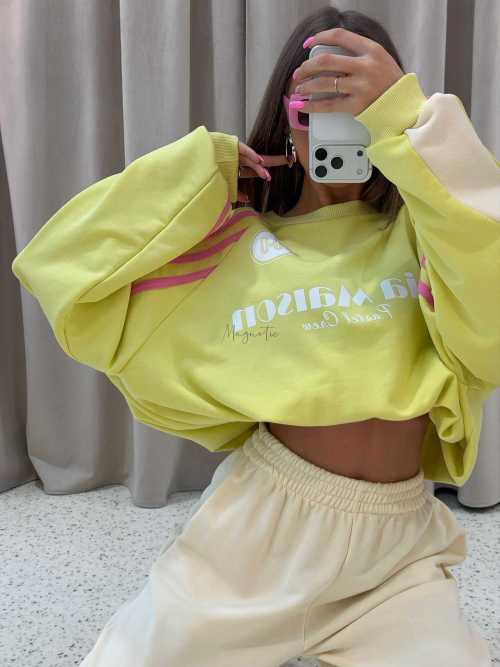 MM130 Komplet Dresowy Mia Maison Pastel Żółto-Beżowy