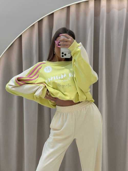 MM130 Komplet Dresowy Mia Maison Pastel Żółto-Beżowy
