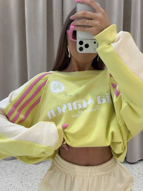 MM130 Komplet Dresowy Mia Maison Pastel Żółto-Beżowy