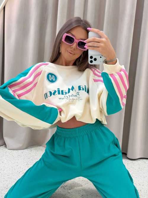 MM130 Komplet Dresowy Mia Maison Pastel Turkusowo-Waniliowy