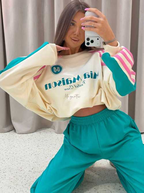MM130 Komplet Dresowy Mia Maison Pastel Turkusowo-Waniliowy