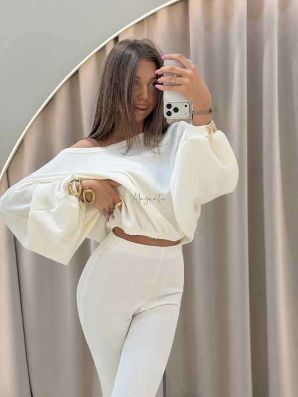 MM135 Komplet Mia Maison z Dzianiny Tabbo Śmietana